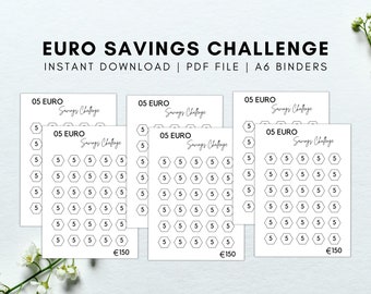Euro Savings Challenge, Geld Sparen Challenge, Money Savings Challenge, Savings Tracker, 1 euro, 2, 5, 10 euro, 20 euro, Instant Download