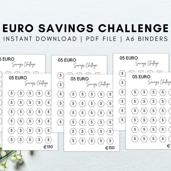 Euro Savings Challenge, Geld Sparen Challenge, Money Savings Challenge, Savings Tracker, 1 euro, 2, 5, 10 euro, 20 euro, Instant Download