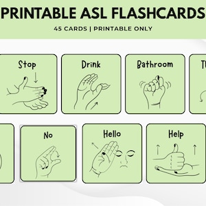 Printable ASL Flashcards: 45 Illustrated Sign Language Cards (Digital Download