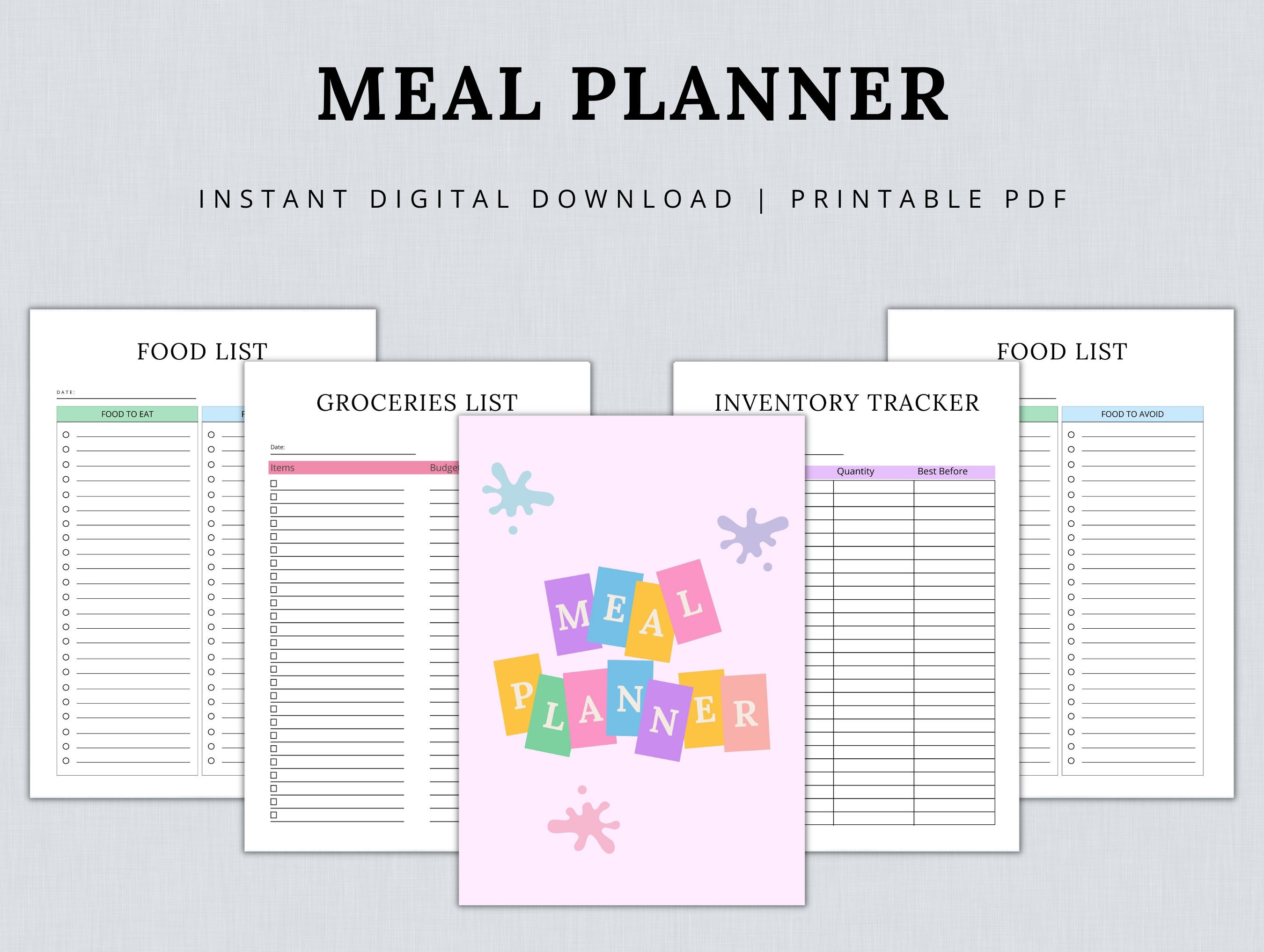 Meal Planner Bundle Printable, Weekly Food Diary Bundle, Daily Food ...