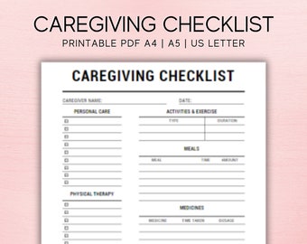 Editable Caregiver Checklist Printable, Caregiver Daily Log, Caregiver Log Sheet, Daily cleaning, Daily Tasks, Housekeeping, Care log PDF