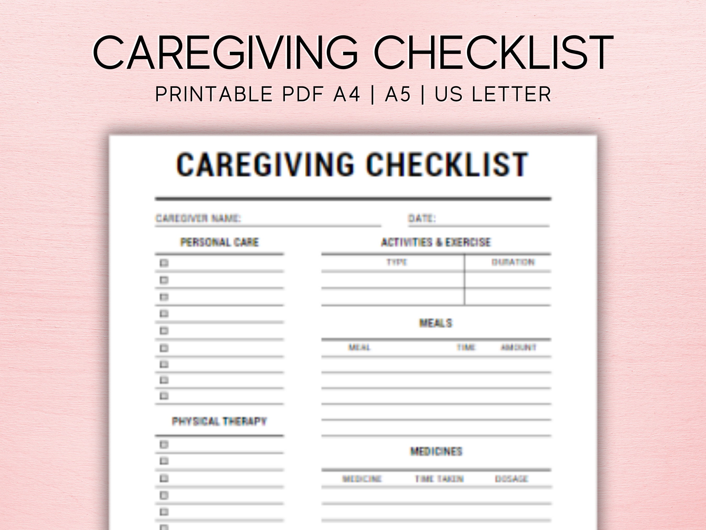 Editable Caregiver Checklist Printable Caregiver Daily Log Etsy