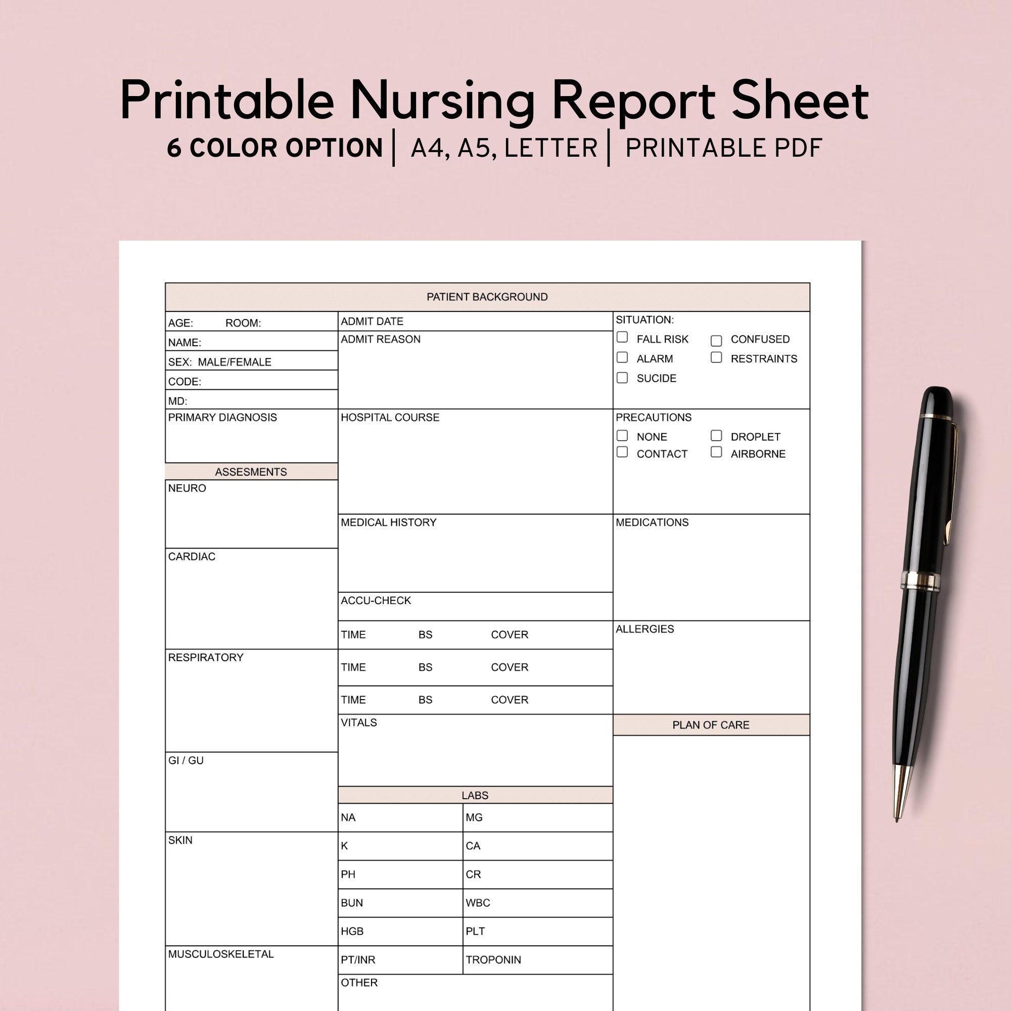 Printable Nursing Report Sheet Template Nurse Brain Sheet - Etsy Denmark