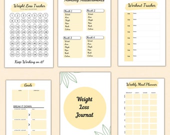 Weight Loss Journal Printable PDF, Weight Loss Tracker, Weight Loss Chart, Weekly Weigh In, Motivation Fitness Tracker Instant Downlaod
