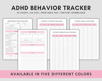 ADHD Behavior Tracker Druckbar, Rosa Tägliches Stimmungslogbuch, Bewältigungsfähigkeiten Medikament Sheet für Kinder, Jugendliche und Erwachsene, PDF, Instant Download