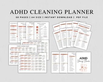 Editable ADHD Cleaning Checklist Bundle, ADHD Cleaning Planner, ADHD Chore Chart, Weekly Monthly Cleaning Schedule, Instant Download