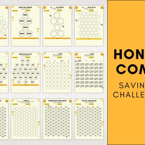 Honey Comb Saving Challenge Bundle, Savings Tracker Bundle, Money Challenge, Savings Tracker Printable, Instant Download