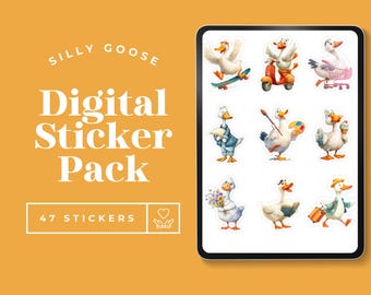Goodnotes klistermärkespaket med fåniga gås, gås PNG Clipart, roliga djurklistermärken, kawaii gås digital planerare Goodnotes klistermärken
