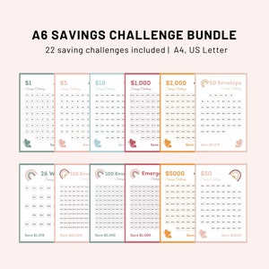 Boho A6 Savings Challenge, Mini Savings Challenge, Savings Tracker, 100 Envelopes Challenge , 52 week challenge, money challenge, Pdf