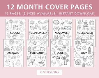 Paquete de 12 portadas para planificadores mensuales, páginas de título mensuales, portadas de planificadores estéticas e imprimibles, descarga digital, divisores mensuales
