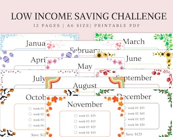 A6 Low Income Savings Challenge Bundle, Monthly Savings Challenge Bundle, Money Challenge, Savings Tracker Printable, Instant Download
