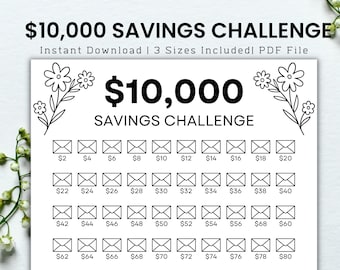 10000 Savings Challenge Printable, 100 Envelope Challenge Printable, Money Savings Challenge, 10k Savings Tracker, Instant Download