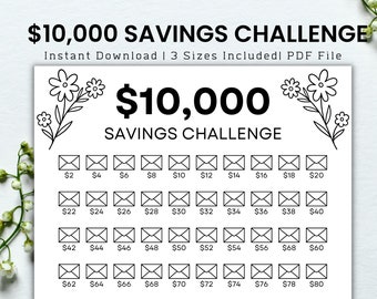 10000 Savings Challenge Printable, 100 Envelope Challenge Printable, Money Savings Challenge, 10k Savings Tracker, Instant Download