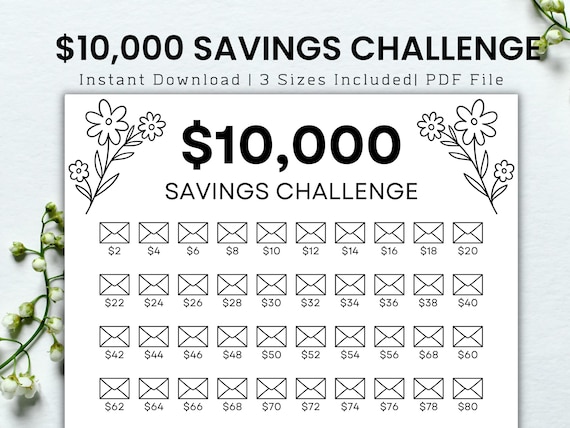 10000 Savings Challenge Printable, 100 Envelope Challenge Printable, Money Savings Challenge, 10k Savings Tracker, Instant Download