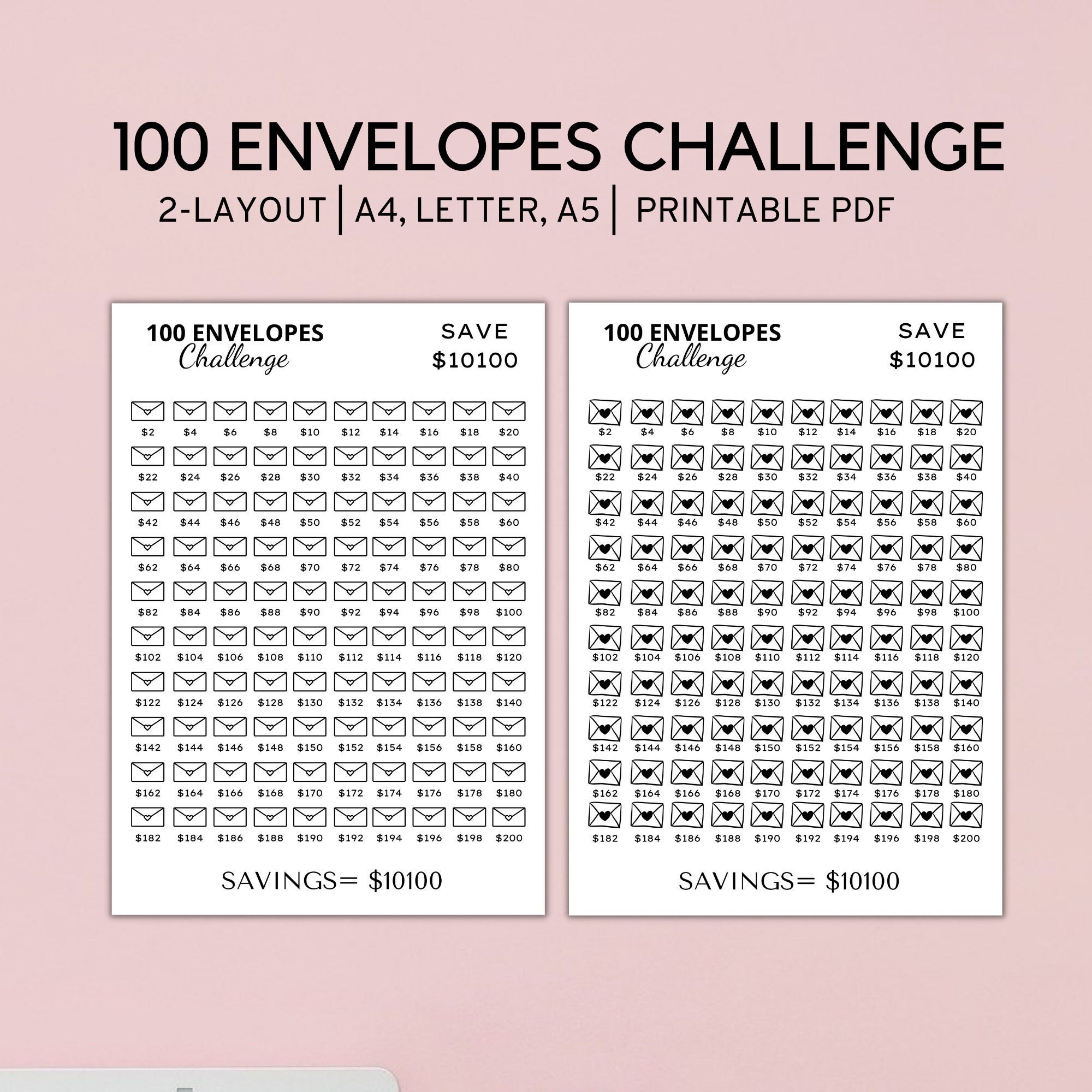 100 envelope challenge kit - Etsy 日本