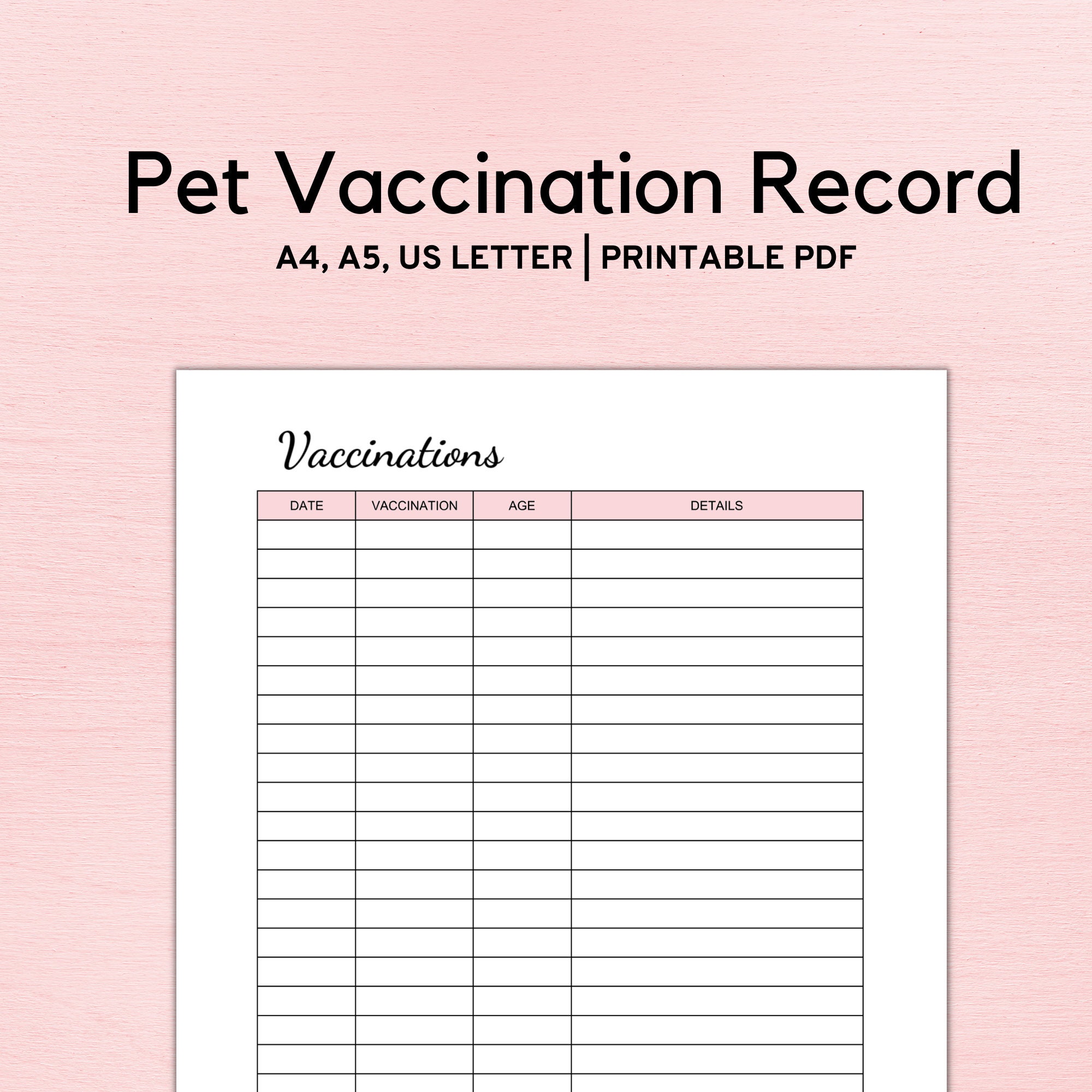 Printable Pet Vaccination Record, Dog Vaccination, Cat Vaccination, Vaccination Record, Pet Information Sheet, Pet Health, Care Log, PDF - Etsy for Free Printable Puppy Shot Dog Vaccination Record Printable Pdf