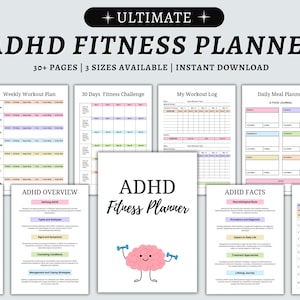 Adhd Fitness Planner Printable, Workout Planner, Fitness Journal, Health Planner, Weight Loss Journal, Meal Planner, Strength Training Log