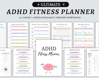 Adhd Fitness Planner Printable, Workout Planner, Fitness Journal, Health Planner, Weight Loss Journal, Meal Planner, Strength Training Log