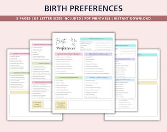 Geburtspräferenzen druckbar | Geburtsplanvorlage PDF | Arbeits- und Lieferplaner | Krankenhaus-Geburtsplan | Natürlicher Geburtsplan | Schwangerschaftsplaner