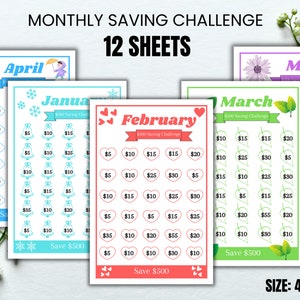 12 Monatliche Spar-Challenge-Bundle, Geld-Challenge, A6 Mini-Spar-Challenge-Bundle, Spartracker drucken, Sofortiger Download
