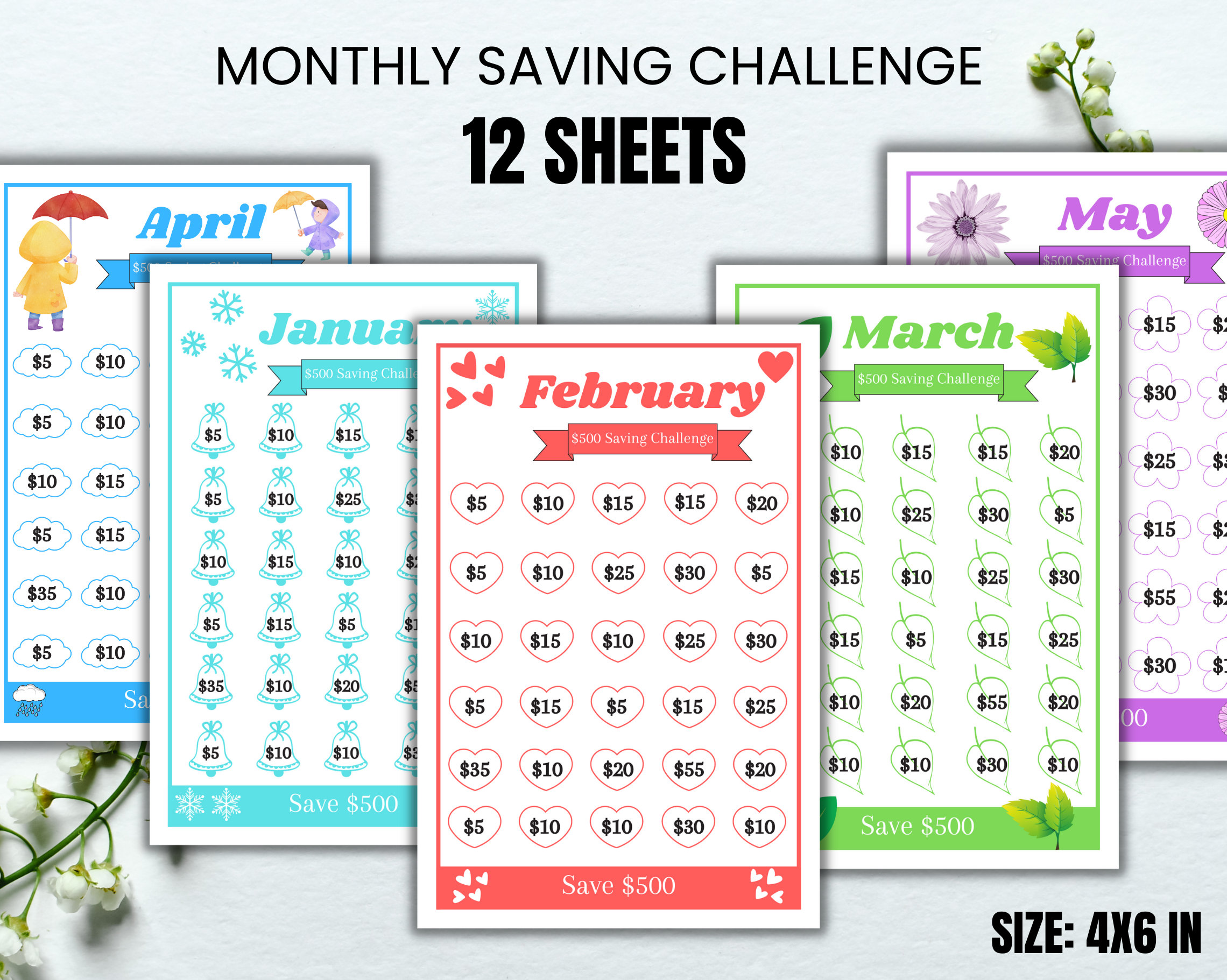 ★うさこ★ A6リフィル　savings challenge A6 Saving Challenge Printable Bundle - M435 – mrsneat