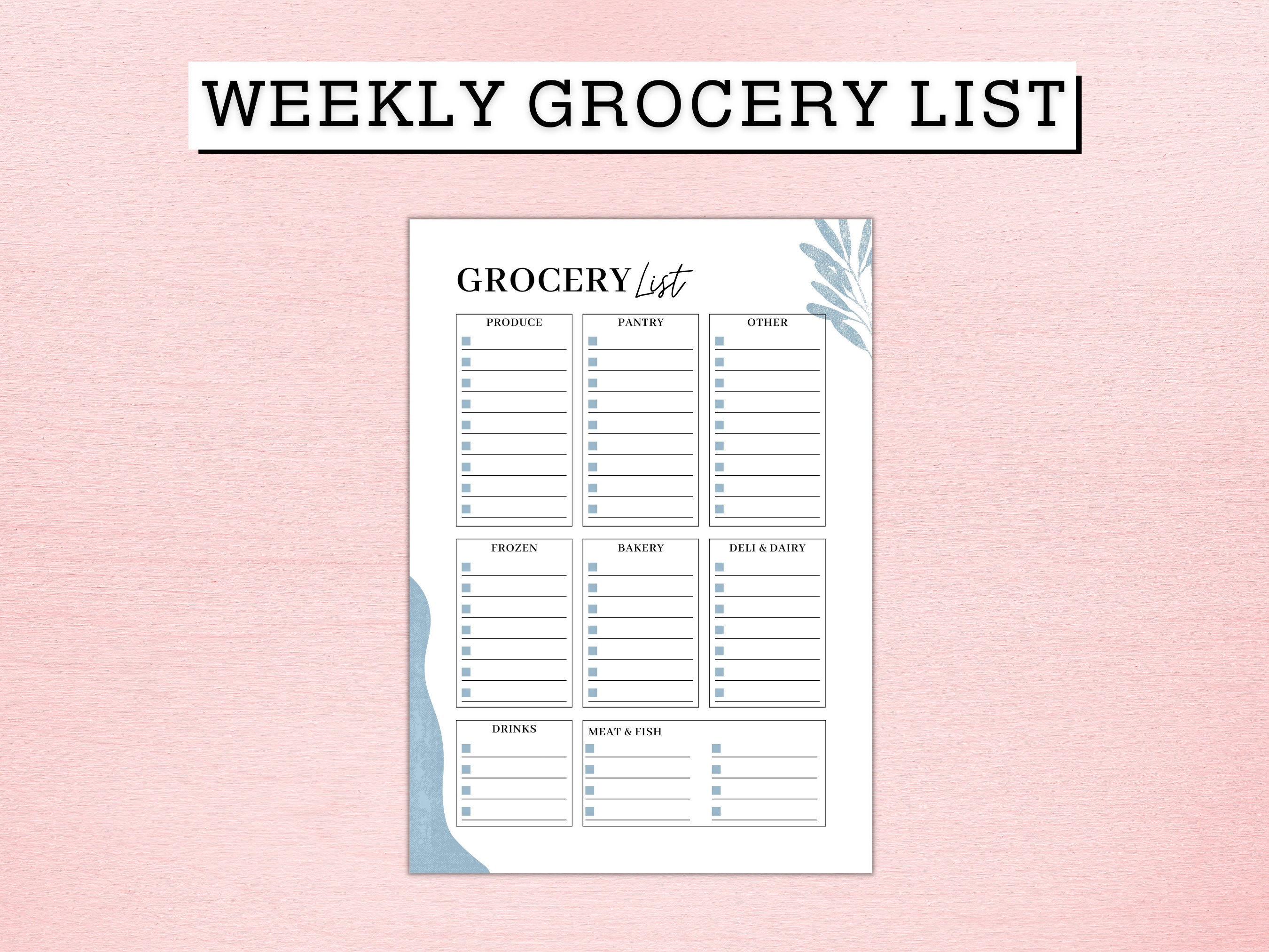 Weekly Meal Planner With Grocery List Printable Template, 7 Day Menu ...