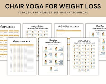 Chair Yoga Weight Loss Challenge: 30-Day Exercise Chart & Wellness Tracker (PDF Download)