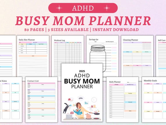 2025 ADHD Busy Mom Planner: Printable Daily Organizer (Digital Download)
