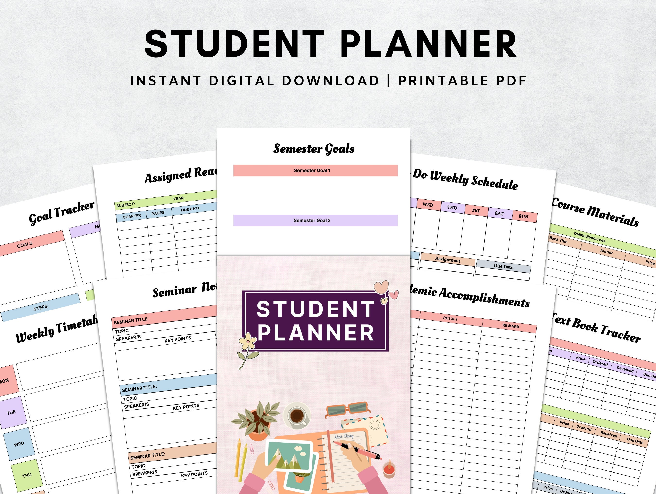 Printable Student Planner Bundle, Adhd Study Planner, Academic Planner ...