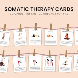Somatic Psychotherapy Coping Skills Cards, Somatic Exercises for Nervous System Regulation, Emotional Regulation, PTSD Therapy Flashcards