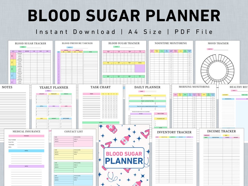 Blood Sugar Tracker, Diabetes Planner, Diabetes Meal Plan & Food List, Blood Sugar Log, Glucose Tracker, Medical Health Planner image 1