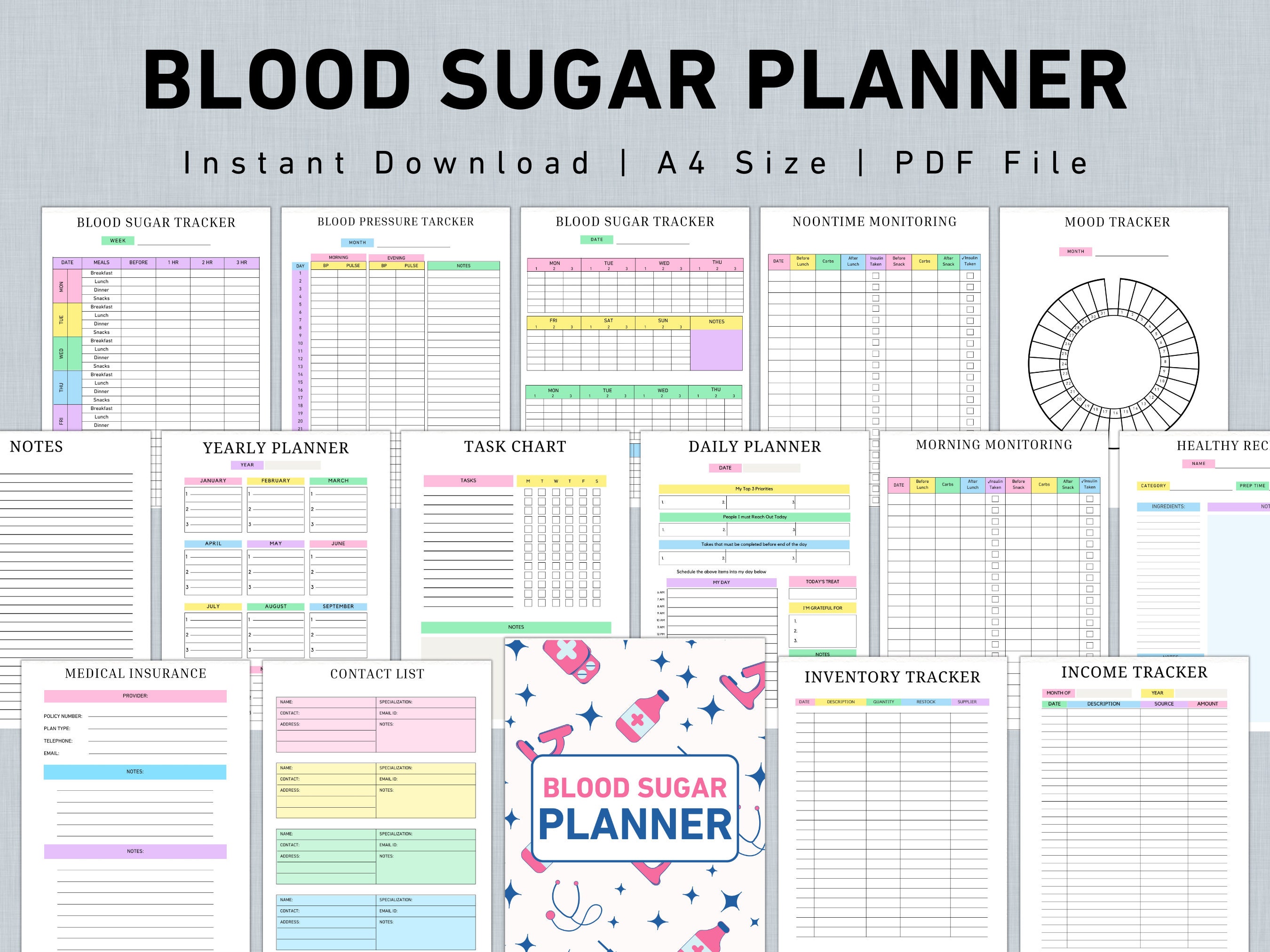 Blood Sugar Tracker, Diabetes Planner, Diabetes Meal Plan & Food List, Blood Sugar Log, Glucose Tracker, Medical Health Planner