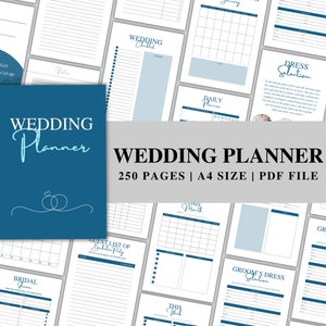 250 Seiten Hochzeitsplaner Vorlagen Bundle, Hochzeitsplaner Vorlage zum Ausdrucken, Checkliste für die Hochzeitsplanung, Hochzeitsplaner, Canva bearbeitbar