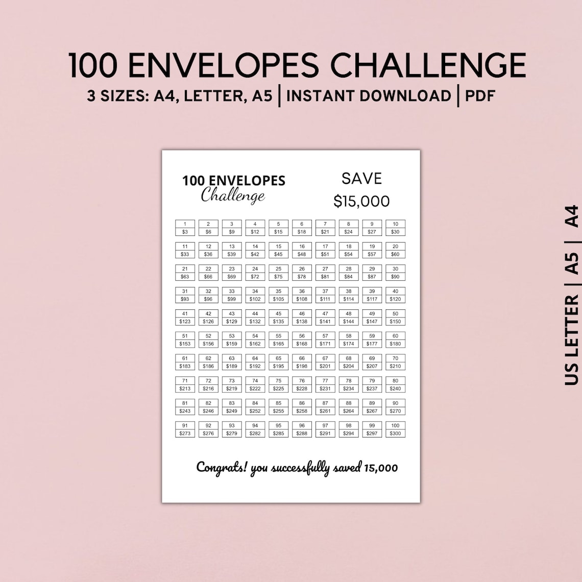 Printable 100 Envelope Challenge 15000 Savings Challenge Etsy Printable 100 Envelope Challenge 15000 Savings Challenge Etsy