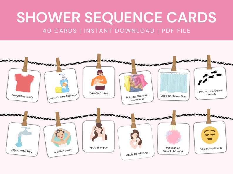 Shwer Routine Card Shower Routine Cards: Visual Schedule for Kids & Adults (PDF) - Etsy
