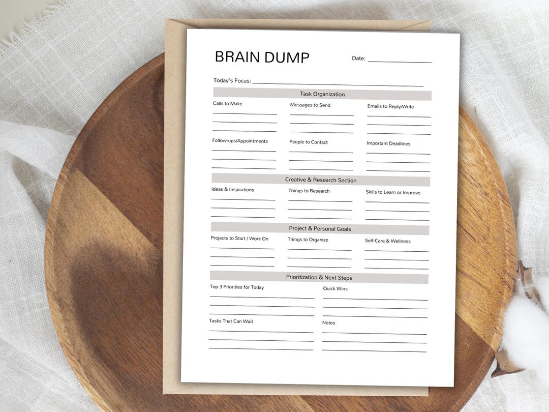 ADHD Brain Dump Printable: Daily Mental Clarity Worksheet (editable ...