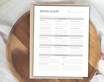 ADHD Brain Dump Printable: Daily Mental Clarity Worksheet (Editable Canva Template)