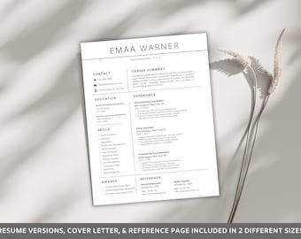 Minimalistische Lebenslauf Vorlage Canva, Moderne Lebenslauf Vorlage, Professioneller Lebenslauf, Anschreiben & Referenzseite, Sofort Download, A4 US Letter