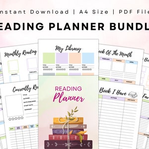 Book Reading Planner Bundle Printable, Reading Planner, Book Review Journal Book Summary, Printable Bookshelf Reading Tracker