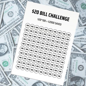 20 Dollar Bill Challenge, Printable Savings Challenge, Savings Tracker, Digital Download