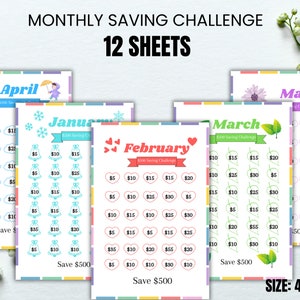 12 Monthly Savings Challenge Bundle, Money Challenge, A6 Mini Savings Challenge Bundle, Savings Tracker Printable, Instant Download