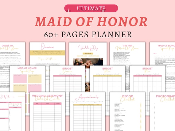 Maid of Honor Planner, 60pg Honor Wedding Planner Bundle, Binder Book, Hen Party Planner, Bachelorette Party Planning, Wedding Binder