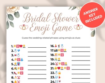 Bridal Shower Emoji Game Printable ,Wedding Emoji Quiz Game , Editable Shower Games ,Answer Key Included, Bridal Emoji Game,Pictionary Game