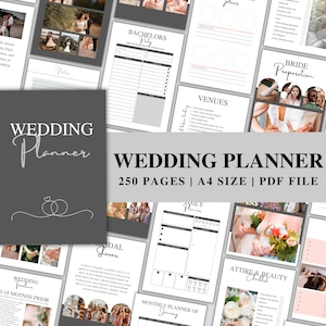 250 pagina&#39;s Wedding Planner Template Bundel, Wedding Planner Template Afdrukbaar, Wedding Planning Checklist, Wedding Route, Canva bewerkbaar
