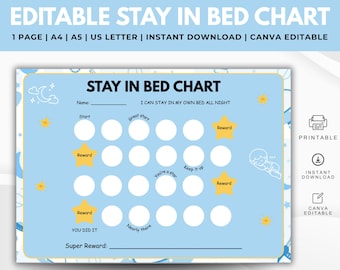 Blijf in bed-tabel voor kinderen: beloningssysteem voor slaaptraining (bewerkbaar in canva, digitale download)