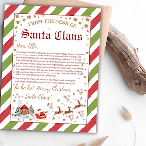 Lettera personalizzata modificabile di Babbo Natale dalla scrivania di Babbo Natale, posta della vigilia di Natale del Polo Nord, download istantaneo, modificabile con Canva