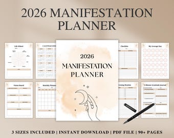 Kalender 2026 Manifestation | Digitale Manifestation Notizbuch | Gesetz der Anziehung, Kalender | Vision Board Planer | Agenda und Ziele