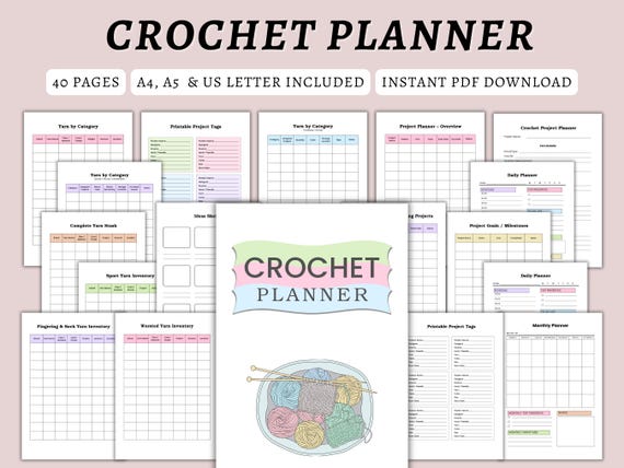 Crochet Planner Printable PDF | Crochet Project Planner | Yarn Inventory Tracker | Crochet Journal | Crochet Organizer | A4 A5 US Letter