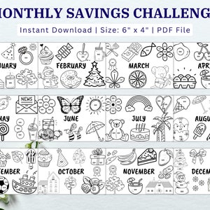 12 Monthly Savings Challenge Bundle, Money Challenge, A6 Mini Savings Challenge Tracker, Cash Envelope Insert, Instant Download