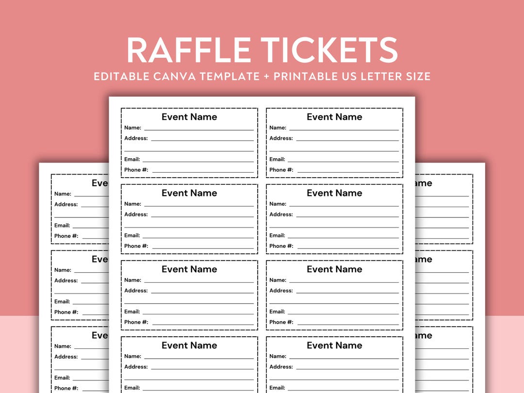 Editable Raffle Ticket Template: Canva, Printable PDF (US Letter) - Etsy